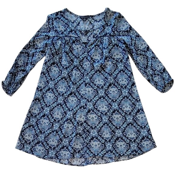 American Eagle Gauzy Babydoll Boho Peasant Blue Paisley Mini Dress - Picture 7 of 14
